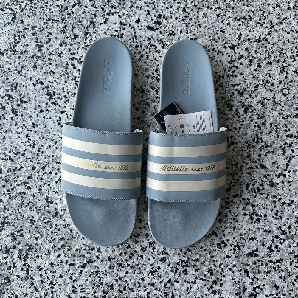 Adidas Adilette Slides Mens 18 Slip On Flip Flops GX4300 Blue Comfort Striped
